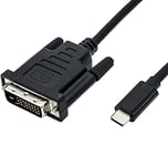 ROLINE Câble adaptateur USB C DVI I Câble adaptateur avec USB 3.1 type C et DVI D 24+1 Dual Link mâle I 4K UHD 60Hz I noir, 2m