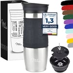 Milu Thermo Mug 370ml 450ml Insulated Mug Coffee Mug to go - 100% Leak Proof - Stainless Steel Drinking Mug - Car Mug Double Wall Insulation - Thermo Mug - Travel Mug - (Black, 370ml)