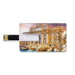 32GB USB Flash Thumb Drives Trevi Fountain Good Luck History of The World Art and Architecture Famous Landmarks of Italy Digital Print Beige Blue Aqua Purple Coral Bank Credit Card Shape Business Key