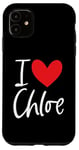 Coque pour iPhone 11 Cœur personnalisé avec inscription « I Love Chloe »