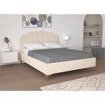 Lit double en velours beige 160x200 cm marion