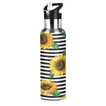 xigua Sports Water Bottle, Double-Wall Vacuum Insulated Stainless Steel Water Jug with Wide Handle, Fitness Outdoor Enthusiasts Water Flask, 600ml - (Sunflowers)