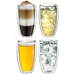 Creano Verre thermique à double paroi 250 ml, verre à double paroi également adapté aux petites mains, tasses à cappuccino à double paroi, café, thé, verres à latte, lot de 4