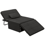 HOMCOM 3 en 1 Fauteuil Convertible 1 Place Fauteuil lit chauffeuse Chaise Longue Pouf - Dossier inclinable 5 Niveaux Repose-Pied Rabattable - Charge 200 Kg, châssis métal et Tissu Lin Noir