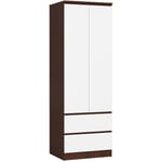 Armoire akord S60 Wengé 60 cm 2 portes 2 tiroirs façade Blanche 1 étagère 60x51x180 cm