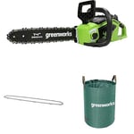 Greenworks Tronçonneuse à Batterie avec Moteur Sans Balais, Longueur du Guide-Chaîne de 35 cm SANS Batterie 40V et Chargeur + Greenworks 35cm Chaîne + Sac à déchets de jardin Greenworks 120 L