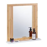 Relaxdays Miroir avec Tablette, Bambou & MDF, rectangulaire, HxLxP: 56,5x54x10 cm, à accrocher, Nature - Blanc