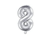 PartyDeco Mylar Balloon Number 8 Eight Silver 35cm Birthday Adult Child