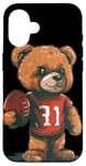 Coque pour iPhone 16 Costume d'ours en peluche de football américain pour garçons et filles