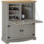 Meuble bar à vin tequila armoire comptoir avec range bouteilles et range verres, bahut de style mexicain en pin massif gris/brun - gris/brun