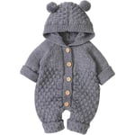 Nyfödd Baby Öronhuva Stickad Romper Jumpsuit Värmare Snödräkt för Pojkar Flickor Grå 73cm 73 cm Grey