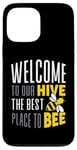 Coque pour iPhone 13 Pro Max Joli jeu de mots humoristique « Welcome To Our Hive Bee Conservation »