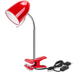 Aigostar Lampe de Bureau à clip, Lampe Pince de Lecture Rétro, Ampoule Non Incluse, Lampe de Chevet Enfant Compatible Ampoule LED E27 (Max 11 W),Col de Cygne Flexible Réglable, Travail, Etude,Rouge