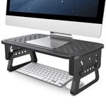 ATUMTEK Monitor Stand Riser, 3 Height Adjustable Metal Desk Monitor Stand with Mesh Platform for Computer Screen Laptop iMac PC Printer and More (W370 x D230 x H140mm)