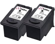 2 x Refilled PG-560 XL Black Ink Cartridge For Canon Pixma TS5350 Printer