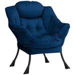 HollyHOME Fauteuil Chaise D'appoint, Chaise Paresseuse en Tissu Velours, Chaise Longue Relax avec Accoudoirs et Poche, Chaise de Canapé de Loisirs avec Structure en Acier, Bleu Foncé