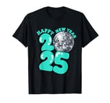 New Year 2025 Disco Ball Party NYE New Year Eve Retro Aqua T-Shirt