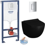 Grohe - Pack wc Bâti-support Rapid sl + wc sat Infinitio 2.0, Noir mat + Abattant frein de chute + Plaque Chrome