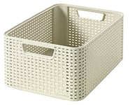 CURVER Panière de Rangement 18L en avec un Design Rotin Tressé pour Salle de Bain, Chambre, Bureau - Poignées Ergonomiques - Ivoire