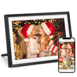 Cadre Photo Numérique Intelligent 10.1" WiFi Mémoire 32GB, écran Tactile IPS 1280 * 800 HD, Auto-Rotation, Montage Mural, Installation Facile pour Partager Photos & Vidéos Via Frameo APP, Noir