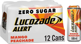 Lucozade Alert Mango Peachade 12x 500ml can ;Zero Sugar, High Caffeine Energy B3