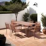 Ensemble table de jardin + 6 fauteuils en métal terracotta - BACA