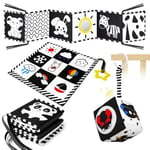 Aolso Jouet Livre Tissu Montessori Bébé Eveil 0-12 Mois Carte Noir et Blanc Bébé Cadeau Naissance Fille Garcon Jouet Sensoriel Hochet Bebe 3Pcs Noir et Blanc Paquet Jouets Pour Bébé