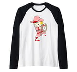 Kewpie Baby Cowboy Cowgirl Lasso Traditional Tattoo Flash Raglan Baseball Tee