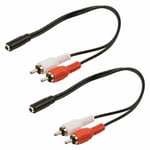 2x Female 3.5mm Stereo Jack to 2 Phono RCA Plug Audio Converter Cable Splitter