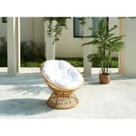 Vente-unique.com Fauteuil papasan rotatif en résine tressée - Naturel clair et coussin blanc - SYNDRA de MYLIA