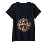 Womens Cute Border Collie Dogs Christmas Wreath Holiday Puppy Dog V-Neck T-Shirt