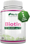 Biotin 10,000mcg - 365 Vegan Tablets - 1 Year Supply - Hair, Skin & Nails...