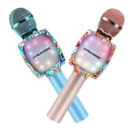 DYNASONIC Microphone karaoké Bluetooth Jouets pour enfants Microphone sans fil karaoké portable avec lumières LED pour enfants, cadeaux originaux enfants (Pack 2 Micros)