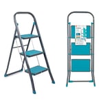 Beldray LA024510TQEU Escabeau Pliable à 3 Marches, Robuste Marchepieds Pliant de Bricolage, pour Intérieur/Extérieur, Max capacité 150 kg, 105 cm, Turquoise/Gris