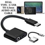 Dual Type-c Usb To 3.5mm Aux Jack Headphone Adapter / Connector Charger Cables