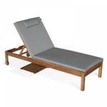 Bain de soleil avec coussin et tablette en bois taupe