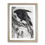 Crow & The Moon By Kawanabe Kyosai Asian Japanese Framed Wall Art Print, Ready to Hang Picture for Living Room Bedroom Home Office Décor, Oak A2 (64 x 46 cm)