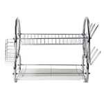 SQ Professional Dish Drainer | 2 Tier Aluminium dish drying rack |Dish Drainer with Detachable Plastic drip tray |Utensil and Cup Holder |Dish rack for Kitchen Countertop (Chrome)