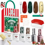 Modelones Kit Ongle Gel UV Complet,12PCS Kit Vernis Semi Permanent Xmas Rouge Marron Vert Or Cat Eye,4 Couleurs Vernis Gel et Base & Top Coat,8W Lampe, Manucure Outils Accessoires Nail Art Kit Cadeau