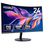 KOORUI Écran PC Incurvé - Dalle VA 23.6 Pouces, Résolution FHD (1920 x 1080), 1800R, 60Hz, 5ms, HDMI, VGA, Réglage de l’Inclinaison, Angle de Vision de 178°, Ecran pc Gamer Incurvé, Noir