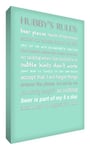 Feel Good Art 16 x 12-inch A3 Medium Modern Typographic Hubby's Rules Thick Box Canvas, Mint Green