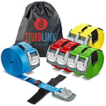 STURDLINK X8 Sangles d'Arrimage 25mm 250daN avec Boucle à Came et Attache 2x2m 2x3m 2x4m 2x5m + Sac, pour Fixation et Serrage sur Porte Vélo, Coffre et Barres de Toit Voiture, Remorque, Déménagement