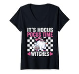 Womens It's Hocus Pocus Time Witches Funny mom Lazy Halloween Ghost V-Neck T-Shirt