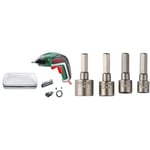 Bosch Home and Garden Visseuse sans Fil - IXO V Edition Classique (Livrée avec Chargeur et 10 Embouts de Vissage, Boîte en Métal) + Assortiment de 4 douilles pour Vis à tête six pans 1/4", 36-38 mm