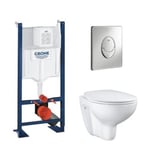 GROHE Pack WC suspendu sans bride Bau Ceramic + abattant + plaque chromée + bâti Grohe