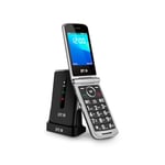 SPC Prince 4G – Téléphone Portable à clapet pour Seniors, avec Grandes Touches faciles à Utiliser, Bouton SOS, Configuration à Distance, Socle de Charge et 2 mémoires directes, sans Chargeur - Noir