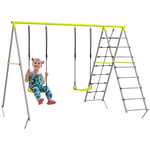 4-in-1 Garden Swing Set with Two Swings, Climber, Climbing Net, for Outdoors