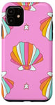 iPhone 11 Cute Seashells Ocean Bright Rainbow on Pink Case