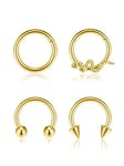 PiercingJak 4PCS Piercing Anneau Nez Or Piercing Conch Acier Chirurgical Doré Piercing Nez Septum Tragus Oreille Nombril Boucle d'oreille Bijoux Femme Homme Clicker Articulé Segment