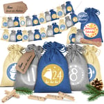 Kesser - Calendrier de l'Avent à remplir 24 sacs en jute Imprimé Sacs en tissu Calendrier de Noël pour enfants à remplir soi-même 24x étiquettes